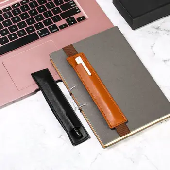1PC Fashion Pen Holder Pu Leather Elastic Buckle Pencil Case Book Notebook Pen Clip Portable Office Meeting Laptop Pen Holder