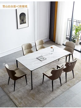 Lengvas ekstravagantiškas roko plokščių valgomojo stalas modernus minimalistinis aliuminio lydinio valgomojo stalo ir kėdės derinys