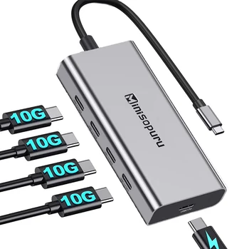 Minisopuru USB HUB 10Gbps USB Type c 3.2 GEN 2 Hub with 100W PD Charge【Not Support Video】