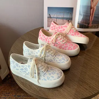 Leopard Canvas Shoes Moterų platformos sportbačiai 2021 Mieli rožiniai leopardo rašto moteriški batai Mados studentė Big Toe Batas Zapatos Mujer