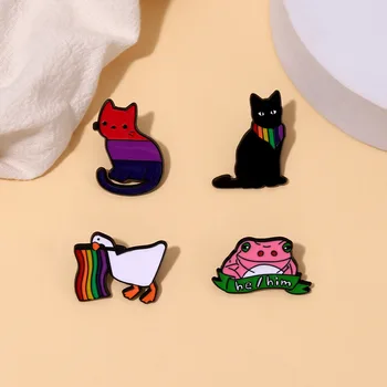 LGBTQ Kitties Emalio atlapų smeigtukai Vaivorykštės gyvūnų sagės metalinis ženklelis kuprinei Papuošalų dovana draugui Nemokamas pristatymas didmeninė prekyba