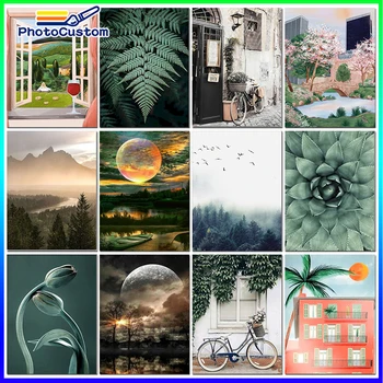 PhotoCustom Coloring By Numbers For Adults Landscape DIY Painting Oil Paints Picture By Numbers Kit Wall Picture Crafts Decor