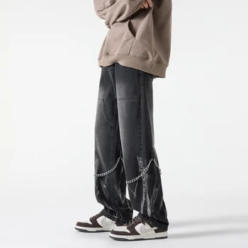 tpjb Y2K Dizainerio džinsai Vyrai Punk Hip Hop Streetwear Džinsinės tiesios kelnės Juodos laisvos laisvalaikio kelnės Vyriškas japoniškas pavasaris