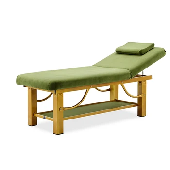 Aukštos kokybės žalios flaneelette Medžio masyvo grožio masažo lova Tattoo SPA Fizioterapija Kosmetinis blakstienų lovos staliukas