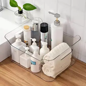 4Vnt Skaidrios plastikinės daiktadėžės su rankena Sunkios sudedamos vietos taupymo dėžės Virtuvės namų reikmenys