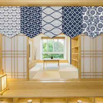 Japoniškos plokštės Trumpos užuolaidos Lininis audinys Suši virtuvės restoranas Parduotuvė Pusiau kabančios durys Užuolaidų dekoravimas Estetinė kortina