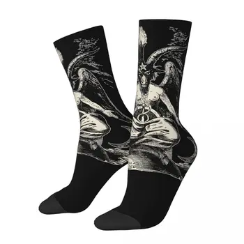 Funny Crazy Sock for Men Classic Hip Hop Harajuku Baphomet Satan Lucifer Happy Seamless Pattern Printed Boys Sock Casual Gift