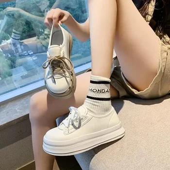 White Shoes Women's Winter Fleece-lined 2023 New Casual Sports Platform Heightened Shoes Niche sportbačiai
