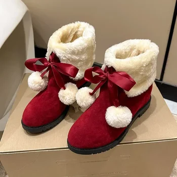 Žieminiai moteriški stambus kulnas plius aksominiai medvilniniai batai Nauji nėriniai Up Warm Zomšiniai sniego batai moterims Lauko laisvalaikio kulkšnies batai