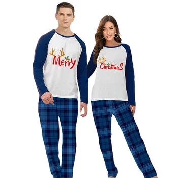 Kalėdų poros pižamų derinimo rinkiniai Elnias Linksmų Kalėdų suaugusiųjų Loungwear žalių pižamų rinkinys