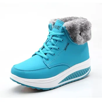 Aukštos kokybės vandeniui atsparūs žieminiai moteriški batai Šiltas pliušinis moteriški sniego batai Lauko neslystantys sportbačiai Kailio platforma Kulkšnies batai