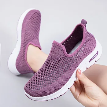 Vasariniai tinkliniai batai moterims 2023 Nauji vidutinio amžiaus ir pagyvenę megzti kvėpuojantys laisvalaikio vienos kojos minkšti moteriški batai