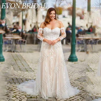 EVON BRIDAL Sweetheart Nuimamos rankovės Vestuvinės suknelės plius dydis Tiulis A-Line Applique Civiliniai nuotakos chalatai Vestido De Novia