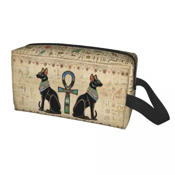 Egipto katės ir Ankh Cross kelioninis kosmetikos krepšys senovės Egiptui Tualetinių reikmenų makiažo organizatorius Ladies Beauty Storage Dopp Kit