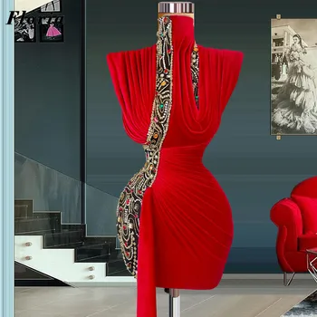 Dubai Couture Raudonas trumpas kokteilis Vakarinės suknelės Turkų arabų karoliukai Blizgučiai Vakarėlio sužadėtuvių suknelė vestuvėms Prom chalatai